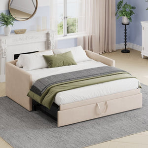 English Elm Twin Velvet Upholstered Daybed with Pop up Trundle Sofa Bed for Guest Rooms Beige BS701P380137K