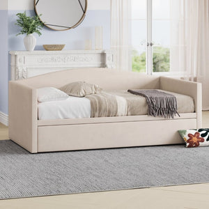 English Elm Twin Velvet Upholstered Daybed with Pop up Trundle Sofa Bed for Guest Rooms Beige BS701P380137K