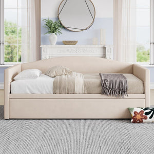 English Elm Twin Velvet Upholstered Daybed with Pop up Trundle Sofa Bed for Guest Rooms Beige BS701P380137K