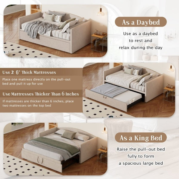 English Elm Twin Velvet Upholstered Daybed with Pop up Trundle Sofa Bed for Guest Rooms Beige BS701P380137K
