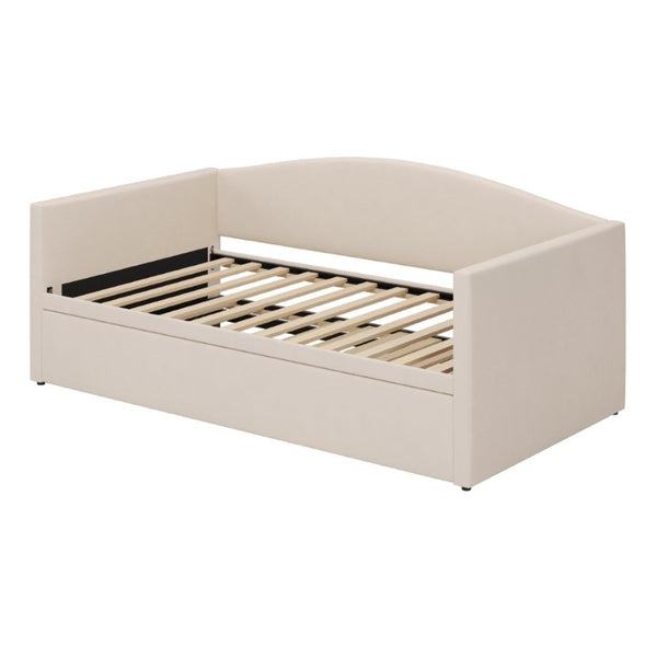 English Elm Twin Velvet Upholstered Daybed with Pop up Trundle Sofa Bed for Guest Rooms Beige BS701P380137K