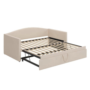 English Elm Twin Velvet Upholstered Daybed with Pop up Trundle Sofa Bed for Guest Rooms Beige BS701P380137K