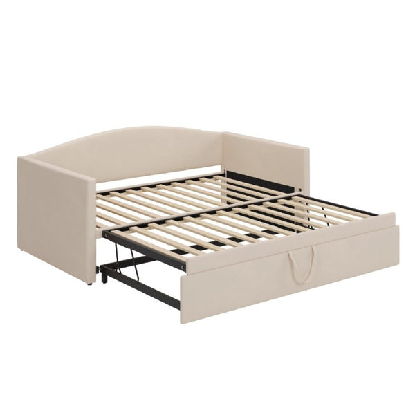English Elm Twin Velvet Upholstered Daybed with Pop up Trundle Sofa Bed for Guest Rooms Beige BS701P380137K