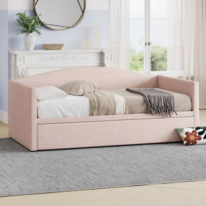 English Elm Twin Velvet Daybed with Pop up Trundle Expands to King for Guest Rooms and Studios Pink - A BS701P380137P