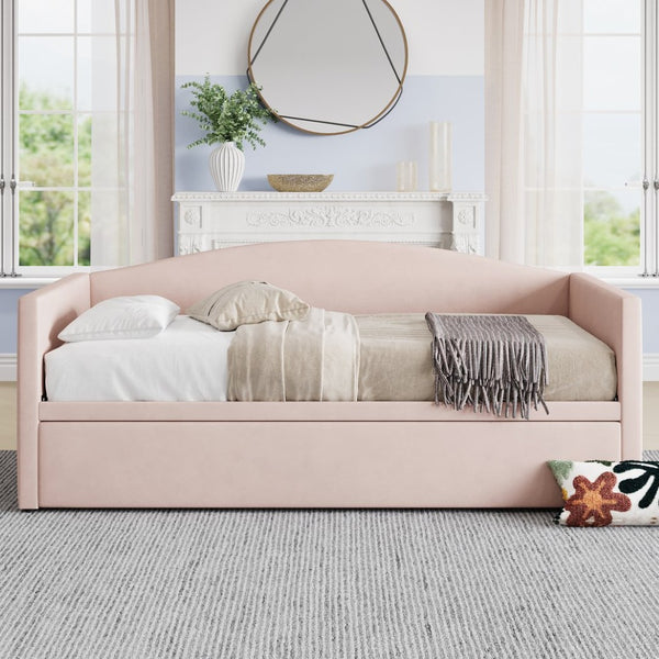 English Elm Twin Velvet Daybed with Pop up Trundle Expands to King for Guest Rooms and Studios Pink - A BS701P380137P