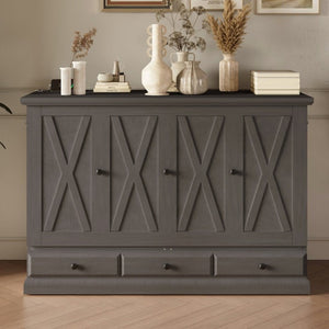 English Elm Farmhouse Pine Cabinet Murphy Bed with Charging Station and Hidden Full Size Sleeping BS701P385276E
