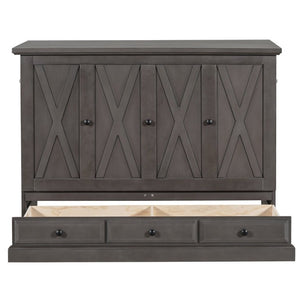 English Elm Farmhouse Pine Cabinet Murphy Bed with Charging Station and Hidden Full Size Sleeping BS701P385276E