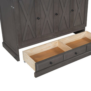 English Elm Farmhouse Pine Cabinet Murphy Bed with Charging Station and Hidden Full Size Sleeping BS701P385276E