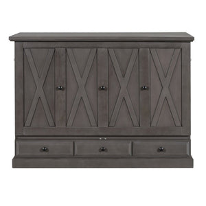 English Elm Farmhouse Pine Cabinet Murphy Bed with Charging Station and Hidden Full Size Sleeping BS701P385276E