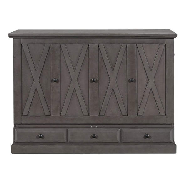 English Elm Farmhouse Pine Cabinet Murphy Bed with Charging Station and Hidden Full Size Sleeping BS701P385276E