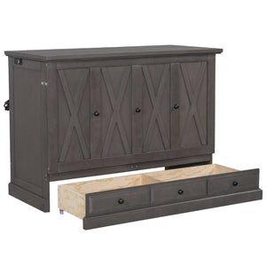 English Elm Farmhouse Pine Cabinet Murphy Bed with Charging Station and Hidden Full Size Sleeping BS701P385276E
