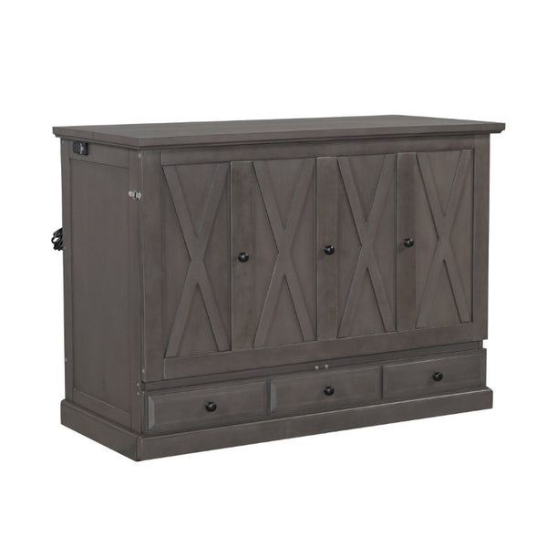 English Elm Farmhouse Pine Cabinet Murphy Bed with Charging Station and Hidden Full Size Sleeping BS701P385276E