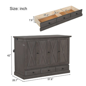 English Elm Farmhouse Pine Cabinet Murphy Bed with Charging Station and Hidden Full Size Sleeping BS701P385276E