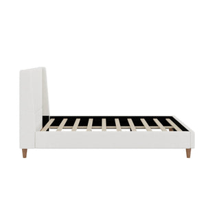 English Elm Modern Ivory Boucle Wingback Queen Bed with Walnut Legs for a Sculptural Bedroom BS701P409389B
