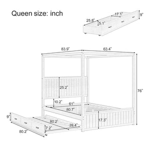 English Elm Modern Queen Canopy Bed Solid Pine Frame with Trundle and Three Storage Drawers BS701P415226N