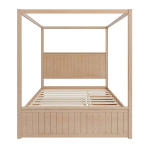 English Elm Modern Queen Canopy Bed Solid Pine Frame with Trundle and Three Storage Drawers BS701P415226N