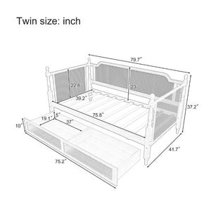 English Elm Traditional Rattan Headboard Twin Daybed with Storage Drawers Pine Frame Guest Room BS701P415472D