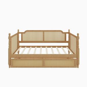 English Elm Traditional Rattan Headboard Twin Daybed with Storage Drawers Pine Frame Guest Room BS701P415472D