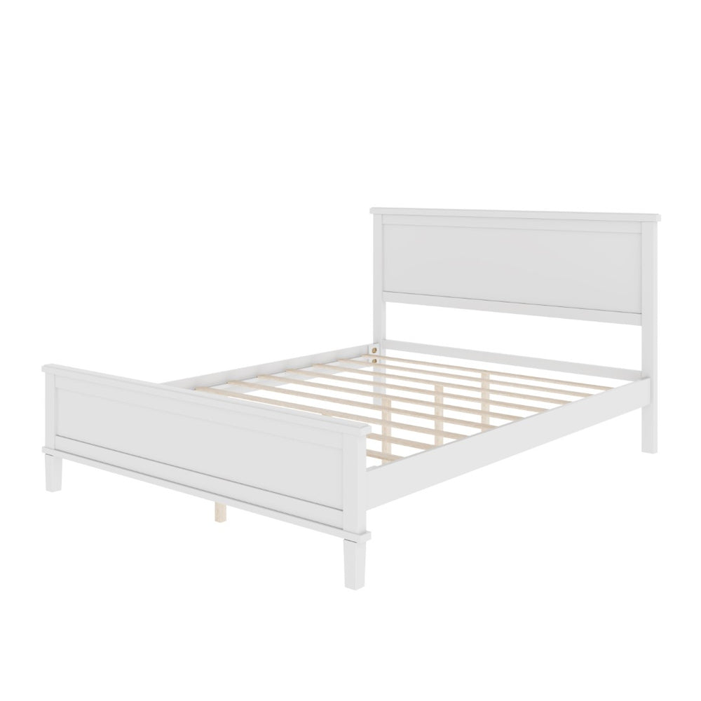 English Elm Mid-Century Queen Platform Bed Solid Pine Frame Low Profile Headboard Slat Support White BS701P420482K