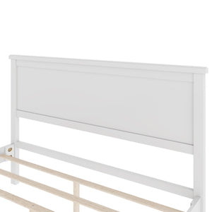 English Elm Mid-Century Queen Platform Bed Solid Pine Frame Low Profile Headboard Slat Support White BS701P420482K
