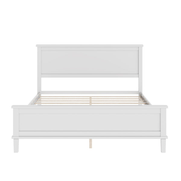 English Elm Mid-Century Queen Platform Bed Solid Pine Frame Low Profile Headboard Slat Support White BS701P420482K