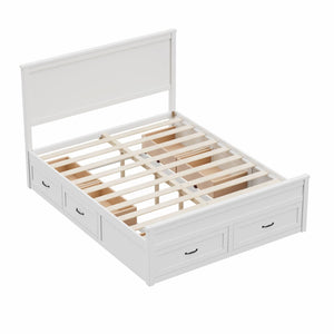 English Elm Modern Queen Platform Bed Solid Pine Frame with Six Built-in Storage Drawers White BS701P422883K