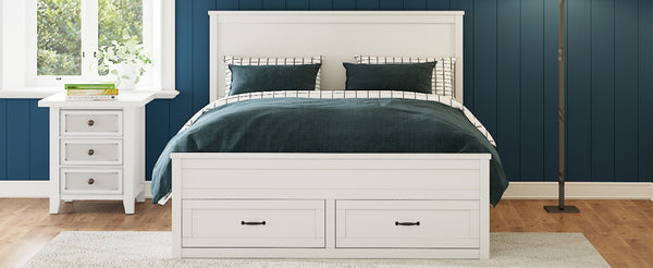English Elm Modern Queen Platform Bed Solid Pine Frame with Six Built-in Storage Drawers White BS701P422883K