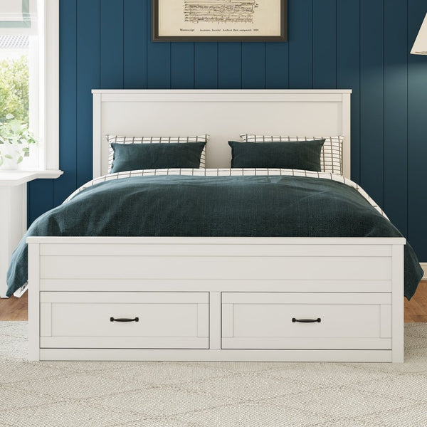 English Elm Modern Queen Platform Bed Solid Pine Frame with Six Built-in Storage Drawers White BS701P422883K