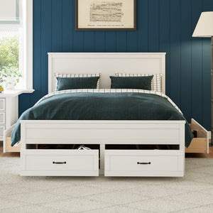 English Elm Modern Queen Platform Bed Solid Pine Frame with Six Built-in Storage Drawers White BS701P422883K