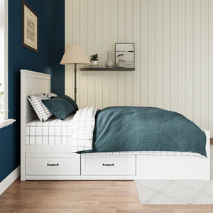 English Elm Modern Queen Platform Bed Solid Pine Frame with Six Built-in Storage Drawers White BS701P422883K