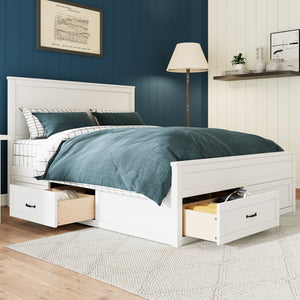 English Elm Modern Queen Platform Bed Solid Pine Frame with Six Built-in Storage Drawers White BS701P422883K