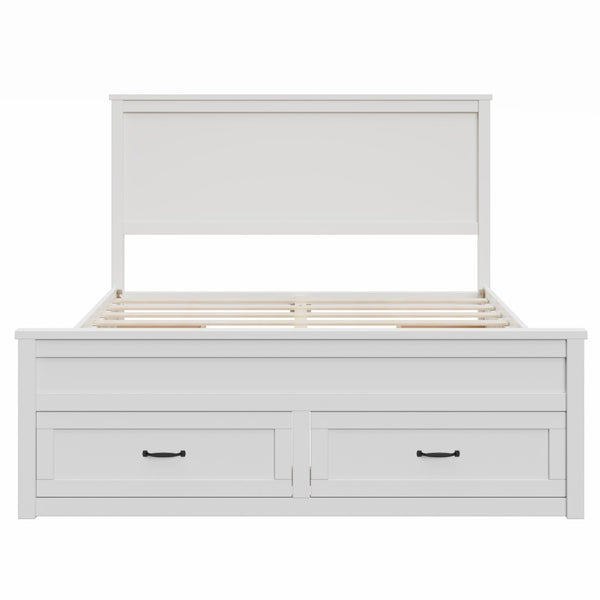English Elm Modern Queen Platform Bed Solid Pine Frame with Six Built-in Storage Drawers White BS701P422883K