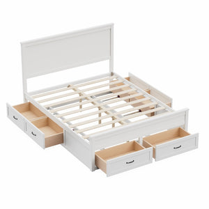 English Elm Modern Queen Platform Bed Solid Pine Frame with Six Built-in Storage Drawers White BS701P422883K