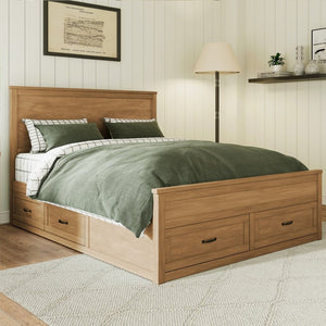 English Elm Modern Queen Platform Bed Solid Pine Frame with Six Built-in Storage Drawers Seadrift BS701P422883S