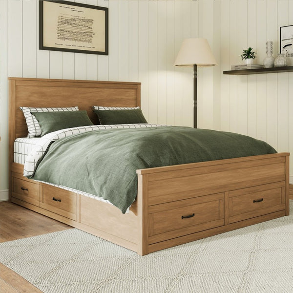 English Elm Modern Queen Platform Bed Solid Pine Frame with Six Built-in Storage Drawers Seadrift BS701P422883S