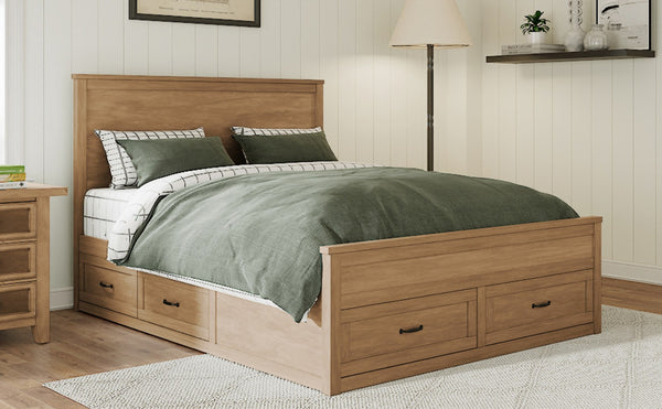 English Elm Modern Queen Platform Bed Solid Pine Frame with Six Built-in Storage Drawers Seadrift BS701P422883S