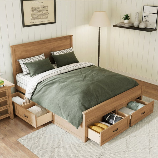 English Elm Modern Queen Platform Bed Solid Pine Frame with Six Built-in Storage Drawers Seadrift BS701P422883S