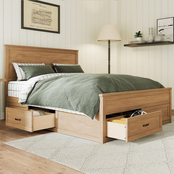 English Elm Modern Queen Platform Bed Solid Pine Frame with Six Built-in Storage Drawers Seadrift BS701P422883S