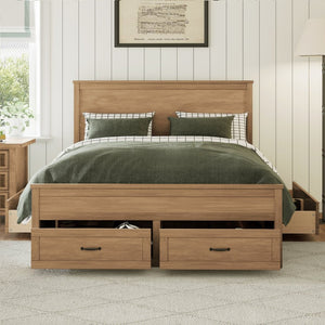 English Elm Modern Queen Platform Bed Solid Pine Frame with Six Built-in Storage Drawers Seadrift BS701P422883S