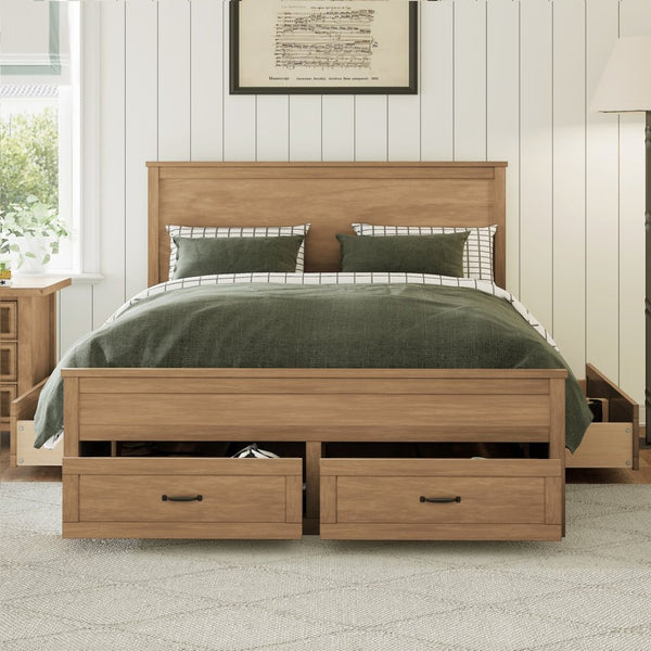 English Elm Modern Queen Platform Bed Solid Pine Frame with Six Built-in Storage Drawers Seadrift BS701P422883S