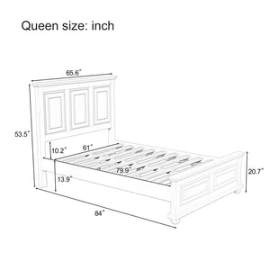 English Elm Traditional Pinewood Queen Panel Bed with Corbels Fretwork and Grooved Molding Detail Brown BS701P422959D