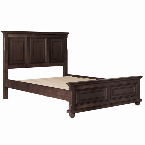 English Elm Traditional Pinewood Queen Panel Bed with Corbels Fretwork and Grooved Molding Detail Brown BS701P422959D