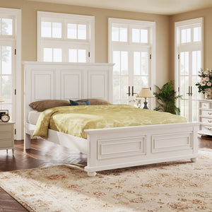 English Elm Traditional Pinewood Queen Panel Bed with Corbels Fretwork and Grooved Molding Detail White BS701P422959K