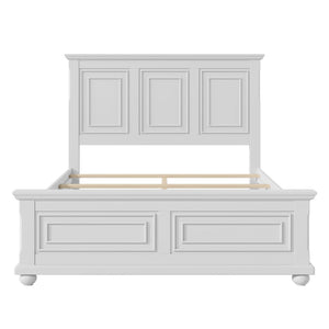 English Elm Traditional Pinewood Queen Panel Bed with Corbels Fretwork and Grooved Molding Detail White BS701P422959K