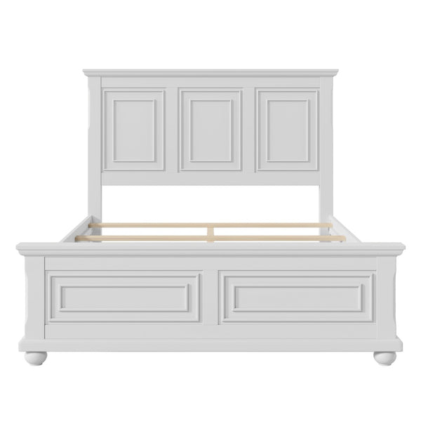English Elm Traditional Pinewood Queen Panel Bed with Corbels Fretwork and Grooved Molding Detail White BS701P422959K