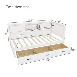 English Elm L-Shaped Corner Bed Twin Pine Wood Frame with Bookcase Storage Drawers and LED Lighting BS701P433490K