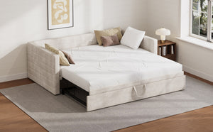 English Elm Modern Queen Platform Bed Solid Pine Frame with Six Built-in Storage Drawers Beige BS701P456668C