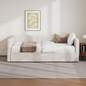 English Elm Modern Queen Platform Bed Solid Pine Frame with Six Built-in Storage Drawers Beige BS701P456668C