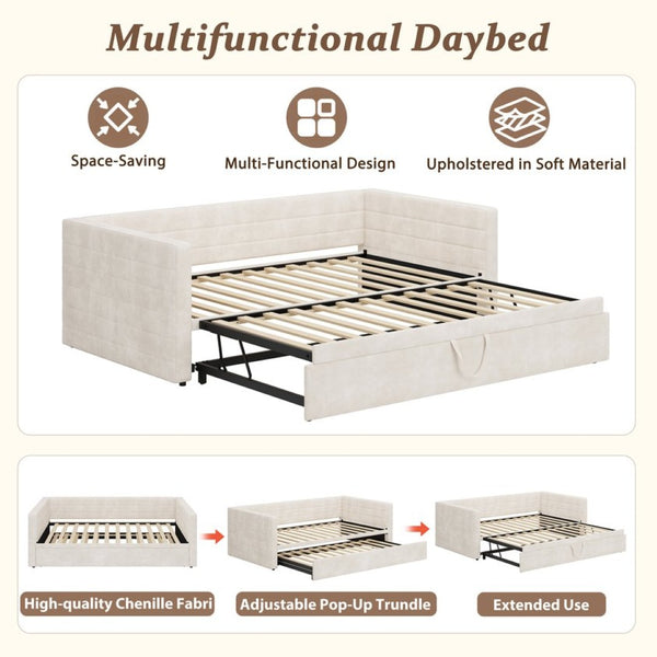 English Elm Modern Queen Platform Bed Solid Pine Frame with Six Built-in Storage Drawers Beige BS701P456668C