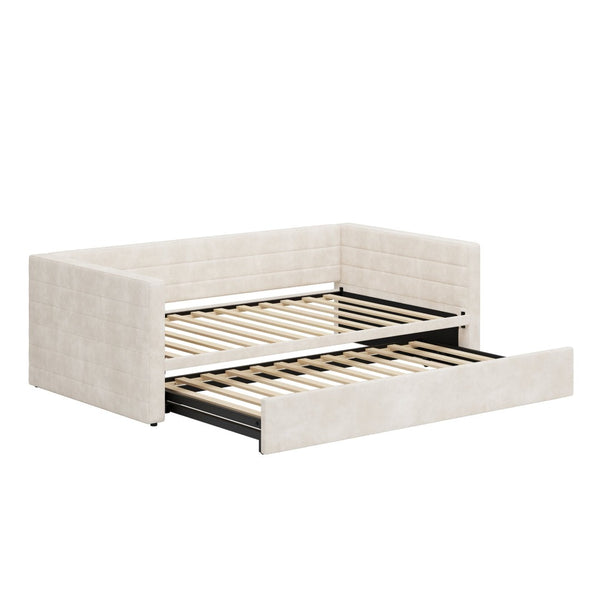 English Elm Modern Queen Platform Bed Solid Pine Frame with Six Built-in Storage Drawers Beige BS701P456668C